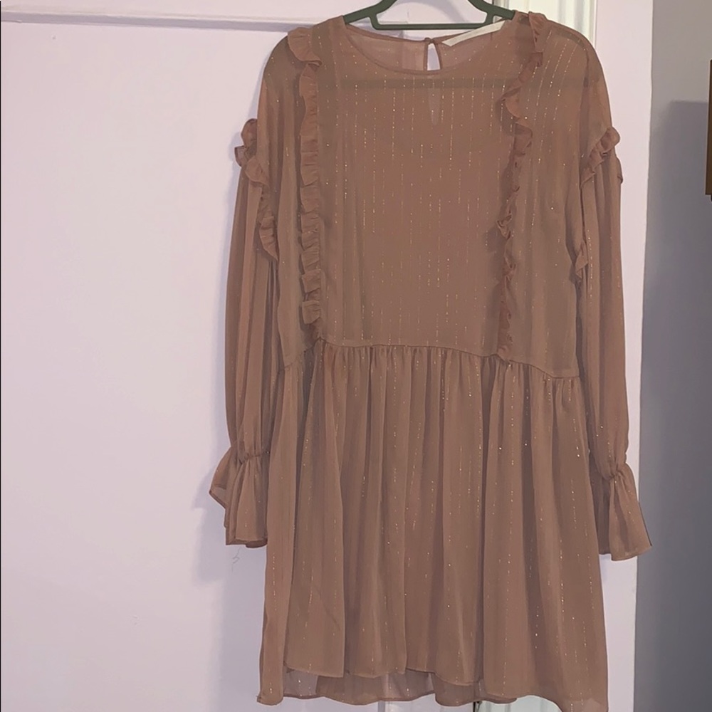 Zara dusty rose lurex ruffle mini dress w/ lining